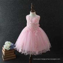 new summer pink kids little princess girl flowers dress with bow knot